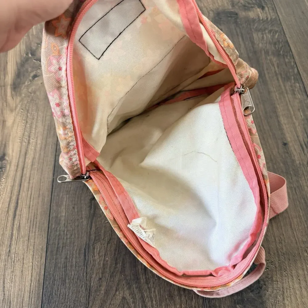 Vtg Jansport Orange Blossom Mini Backpack Floral Tan Pink Orange Travel Daypack